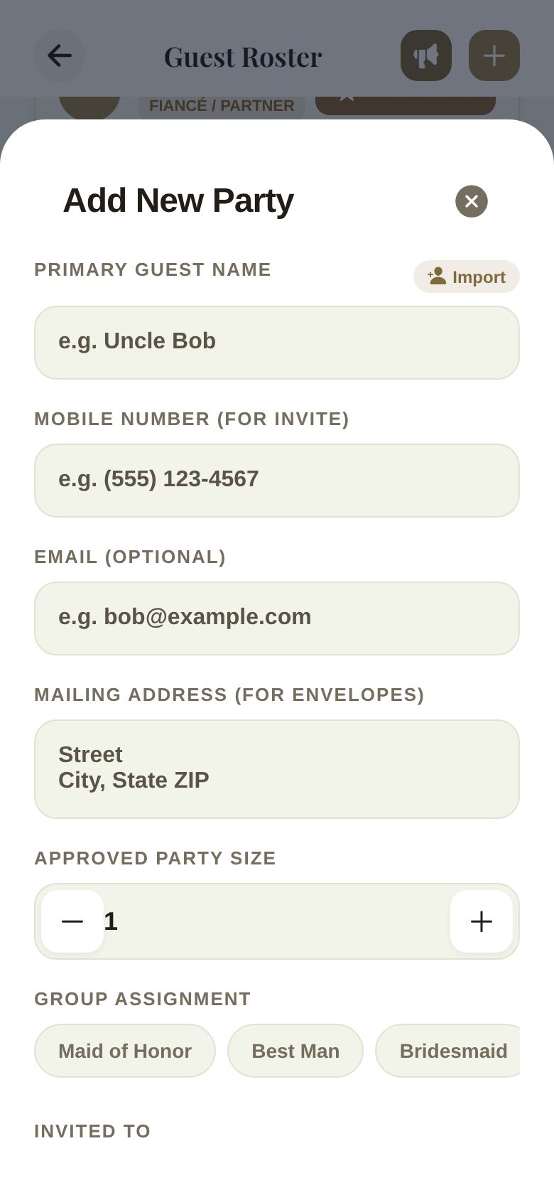 The Add New Party form
