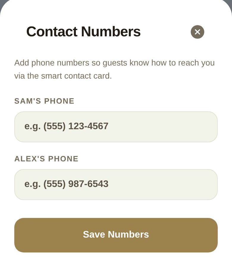 Contact numbers for the two of you