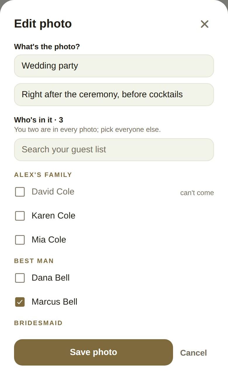 Editing a photo: who's in it, picked from your guest list
