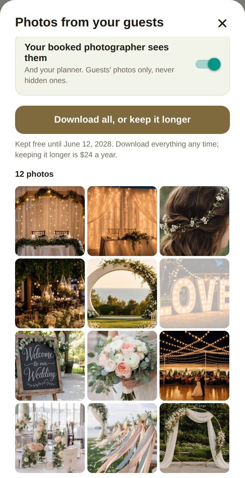 Photos from your guests: who sees them, how long they're kept, and the gallery