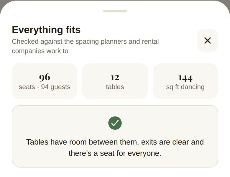 Everything fits: seats, tables and dance floor size