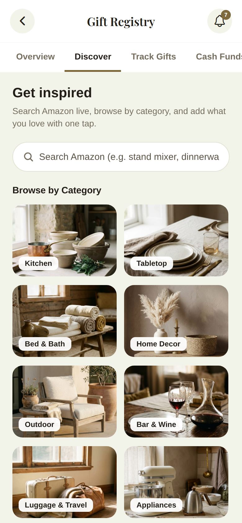 Discover: search Amazon and browse by category