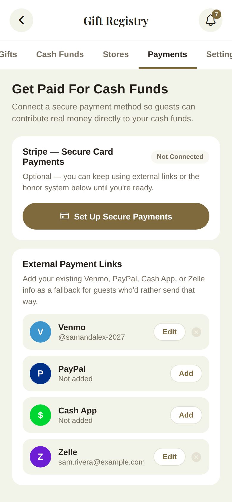 Payments: Stripe and external payment links