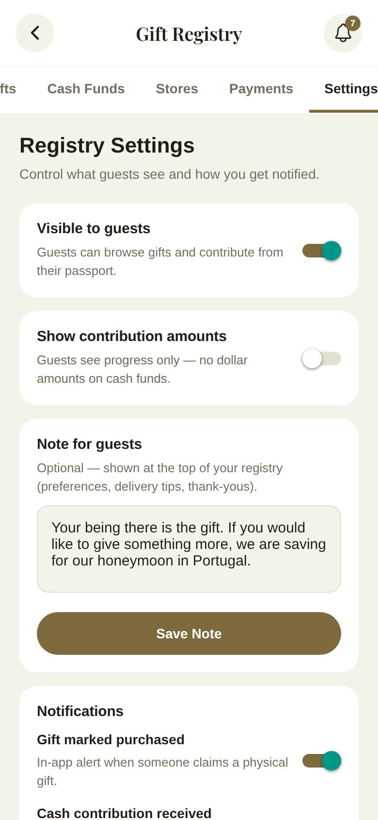 Registry settings