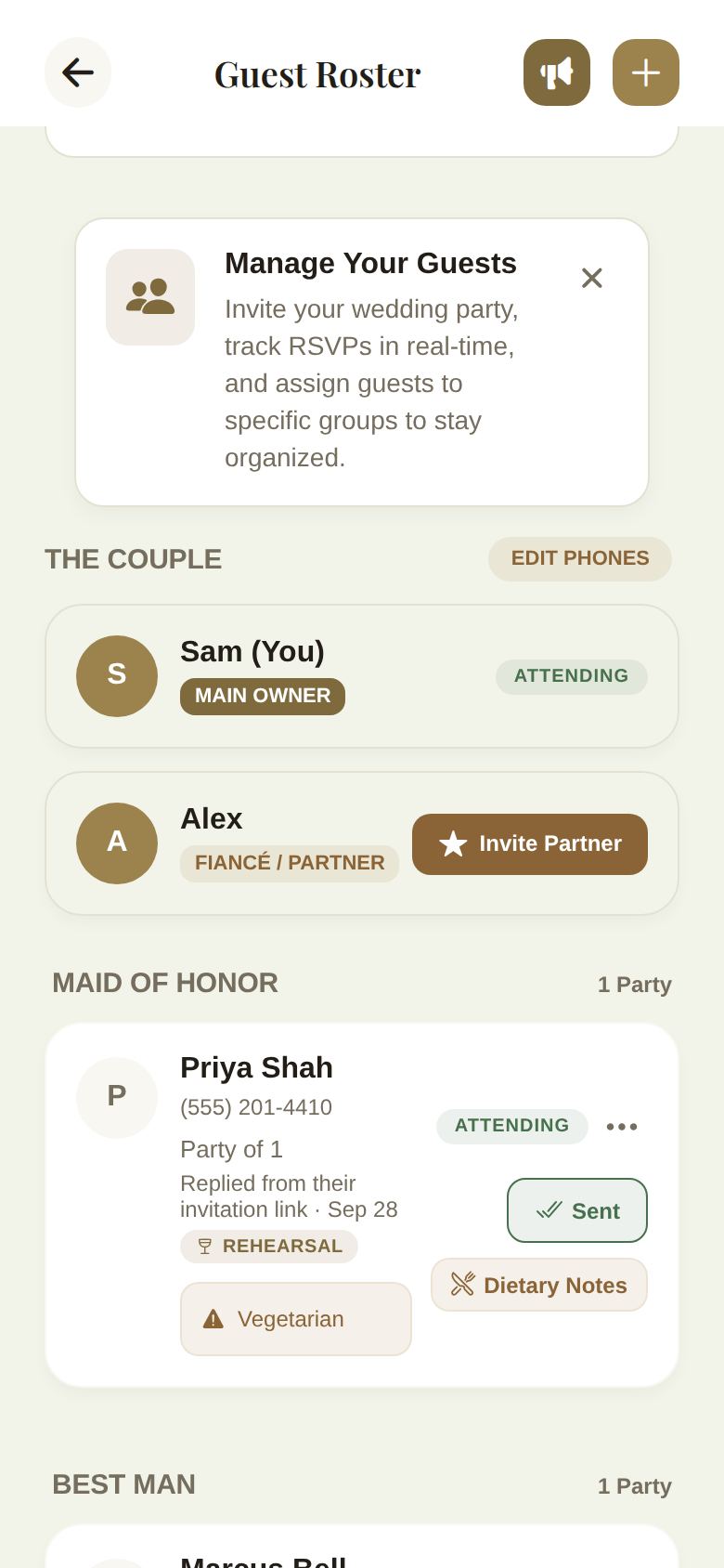 A row with the rehearsal badge