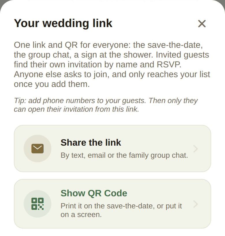 Your wedding link: share it, or show a QR code