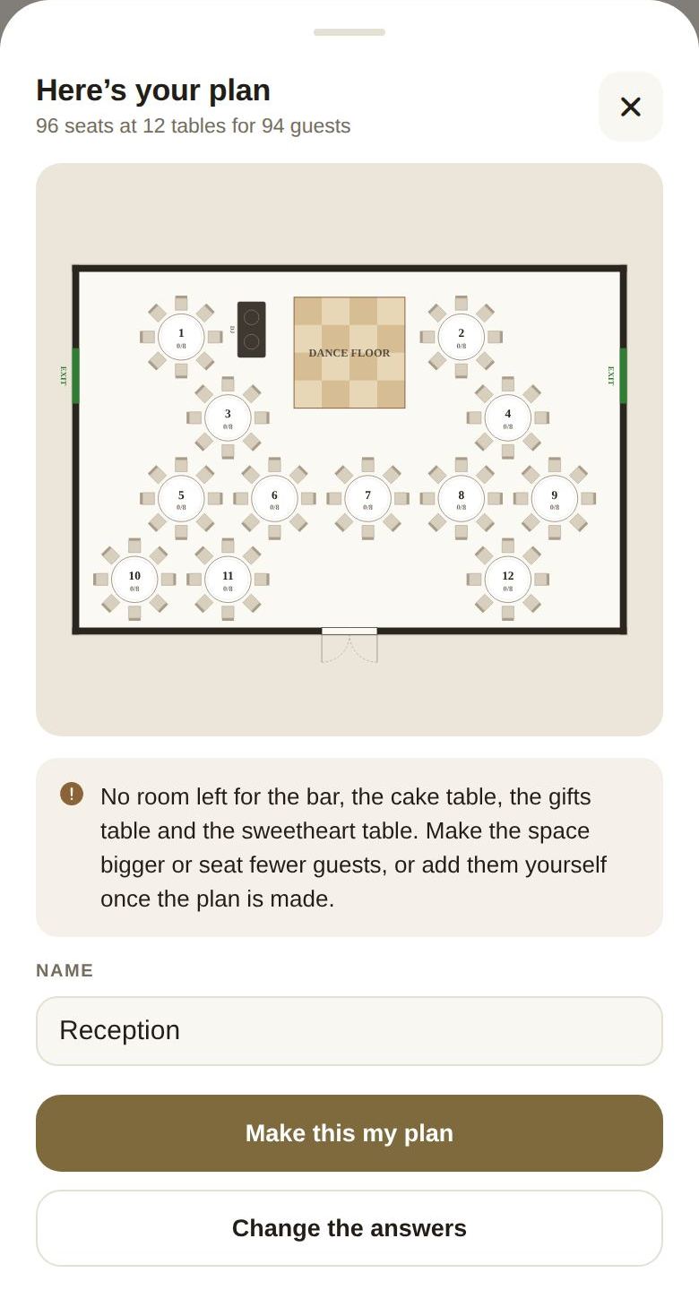 Here's your plan, with a note about what didn't fit, before you save it