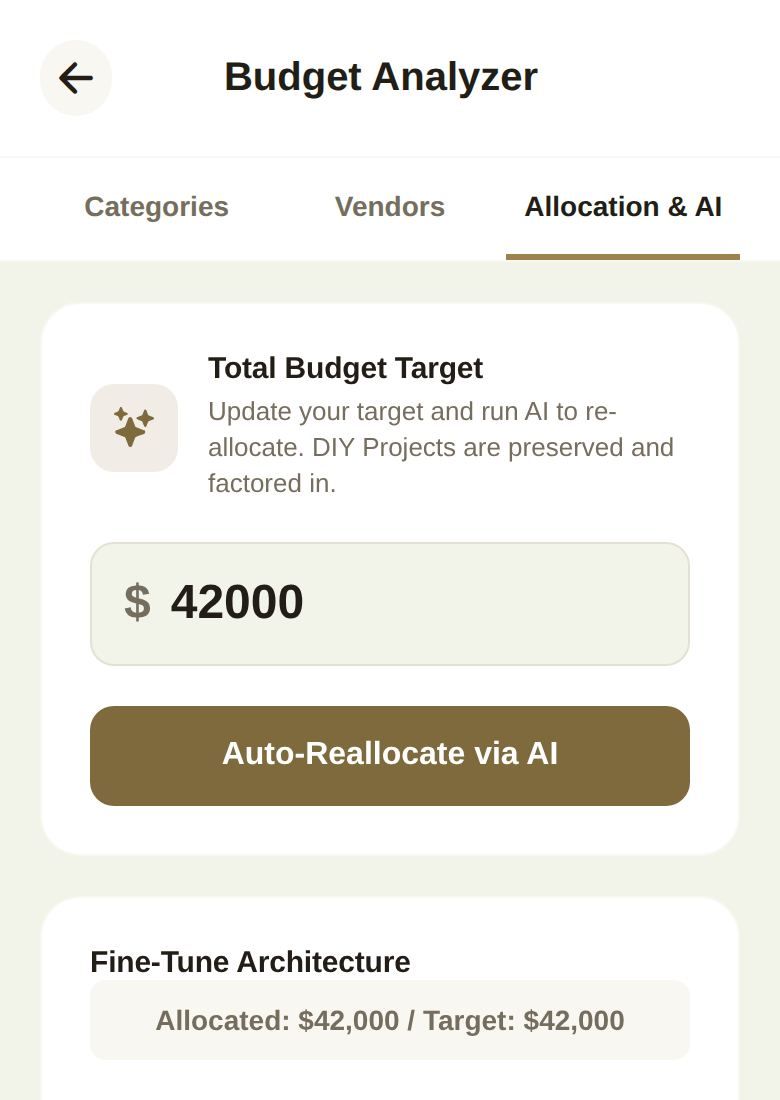 Allocation & AI: the target, Auto-Reallocate via AI, and the sliders