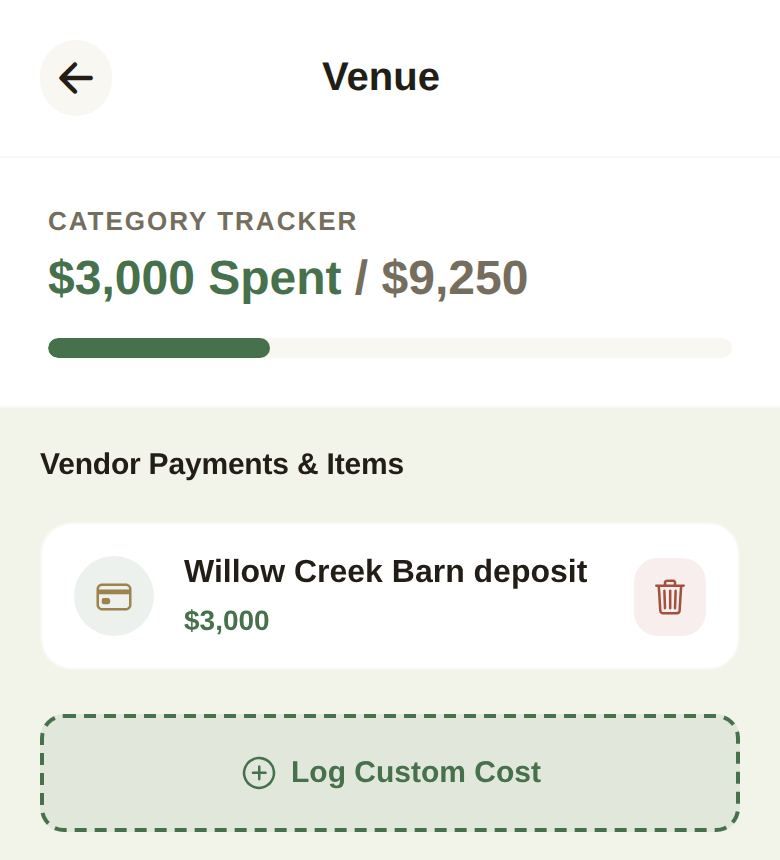 Inside the Venue category, with a logged deposit