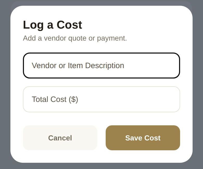 Log a Cost: a description and the total cost