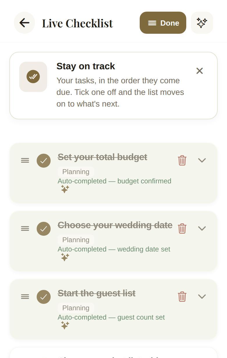 Reorder mode, with drag handles on every task