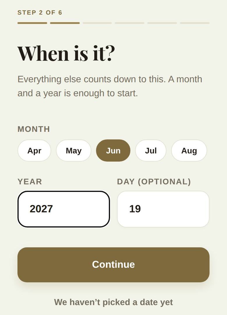 When is it? Month chips, the year, and an optional day