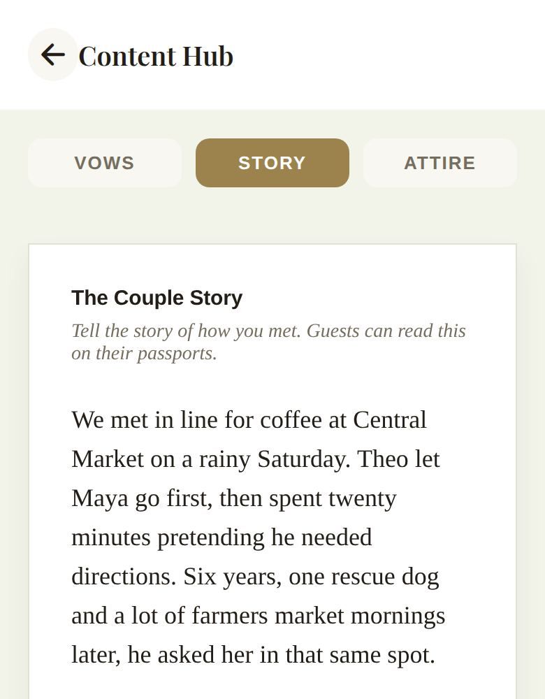 The Story tab, with Save Story