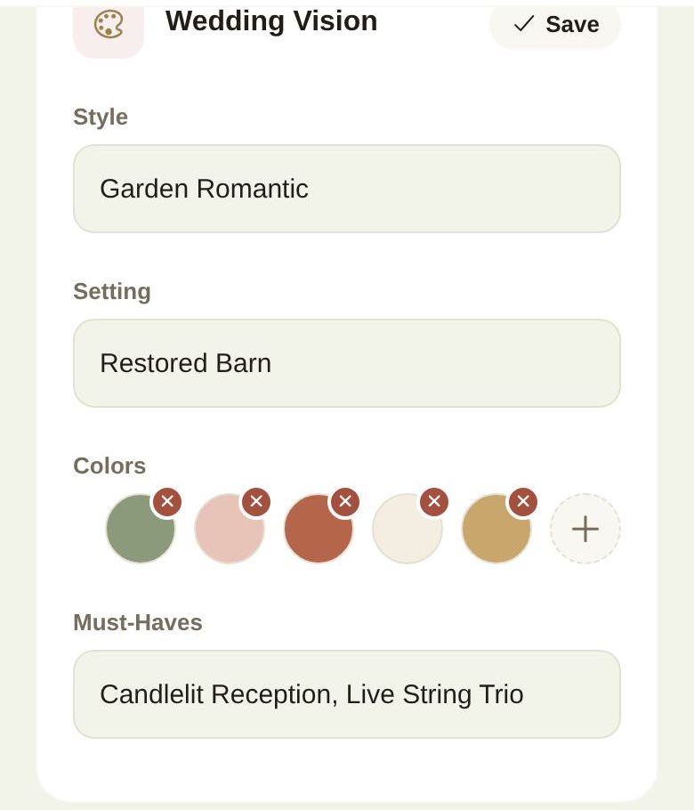 Editing the vision: style, setting, colors and must-haves