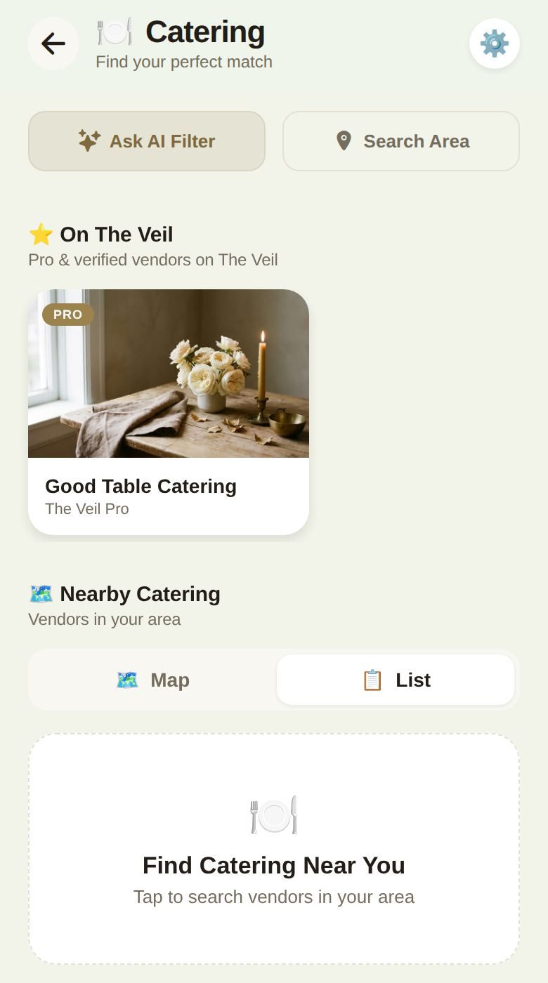 A category page, with vendors on The Veil at the top and nearby vendors below