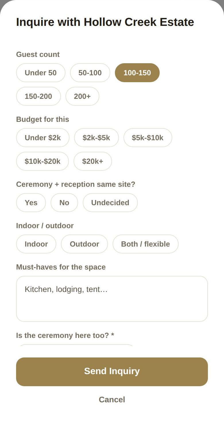 The inquiry form: ranges, not exact numbers