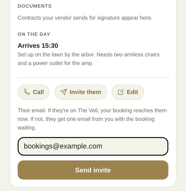 Inviting a vendor you booked elsewhere