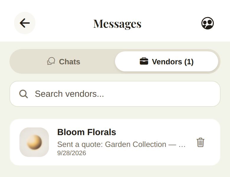 The Vendors tab in Messages