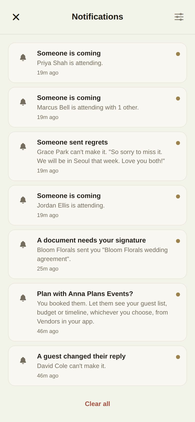 Your notification history