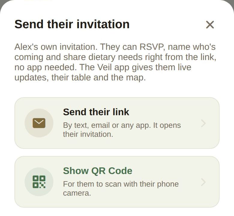 Send their invitation: share the link or show the QR code
