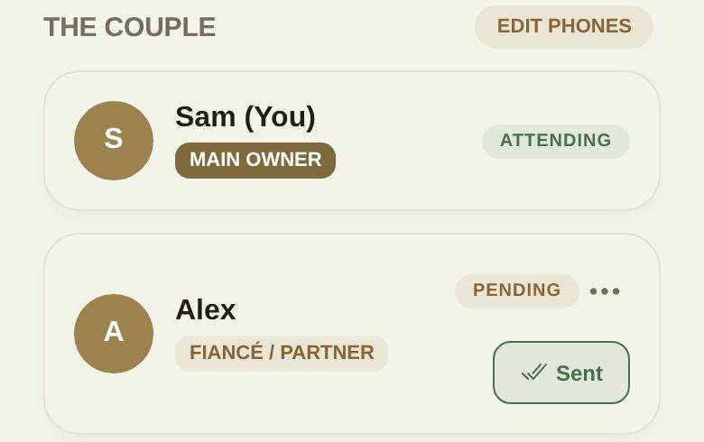 After you tap Invite Partner, the card shows PENDING until they join