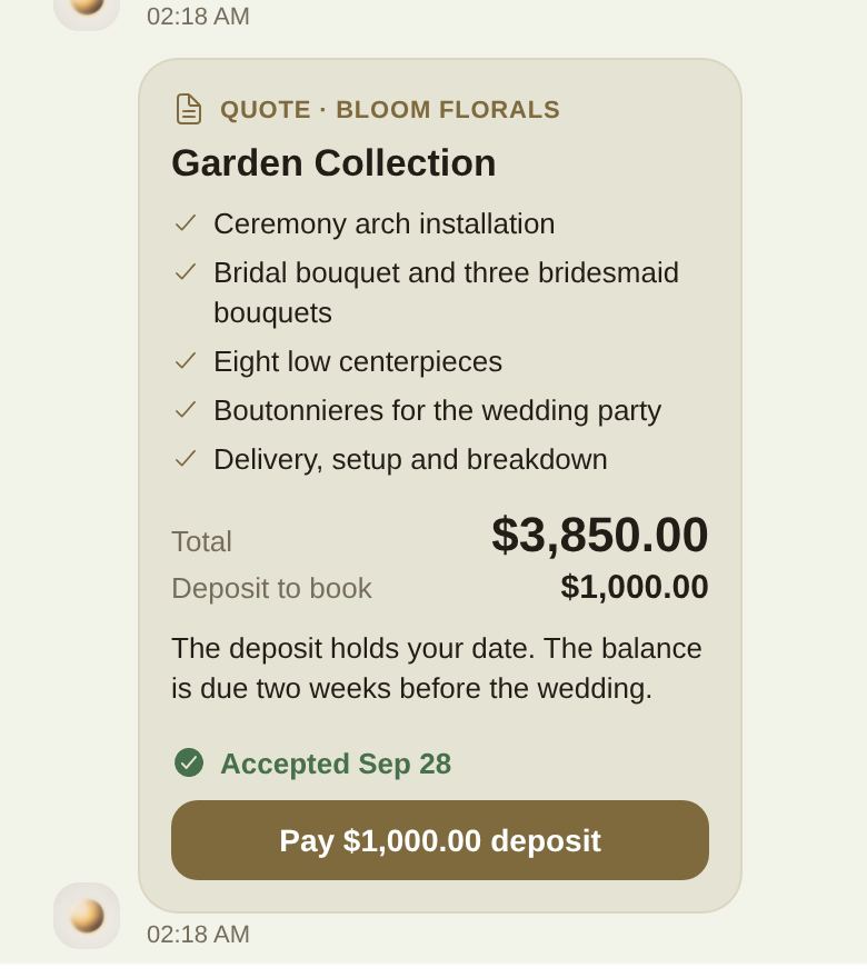 An accepted quote, with the deposit ready to pay