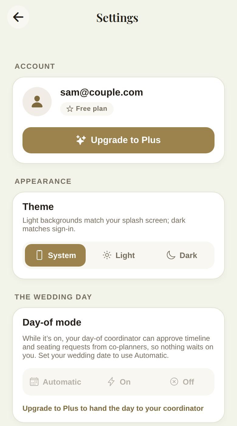 The top of Settings