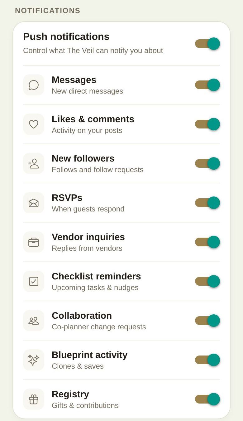 Notification switches in Settings