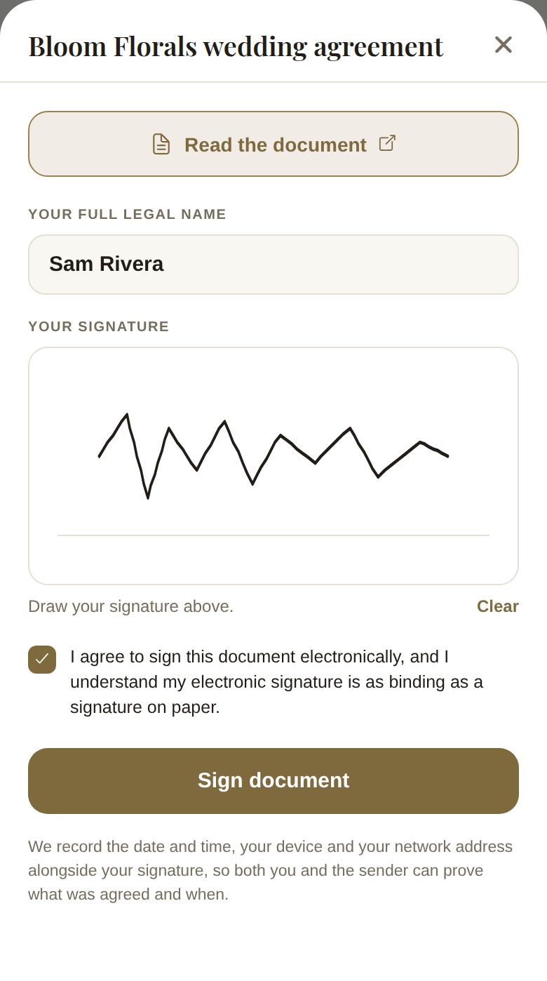 Name, signature and agreement filled in