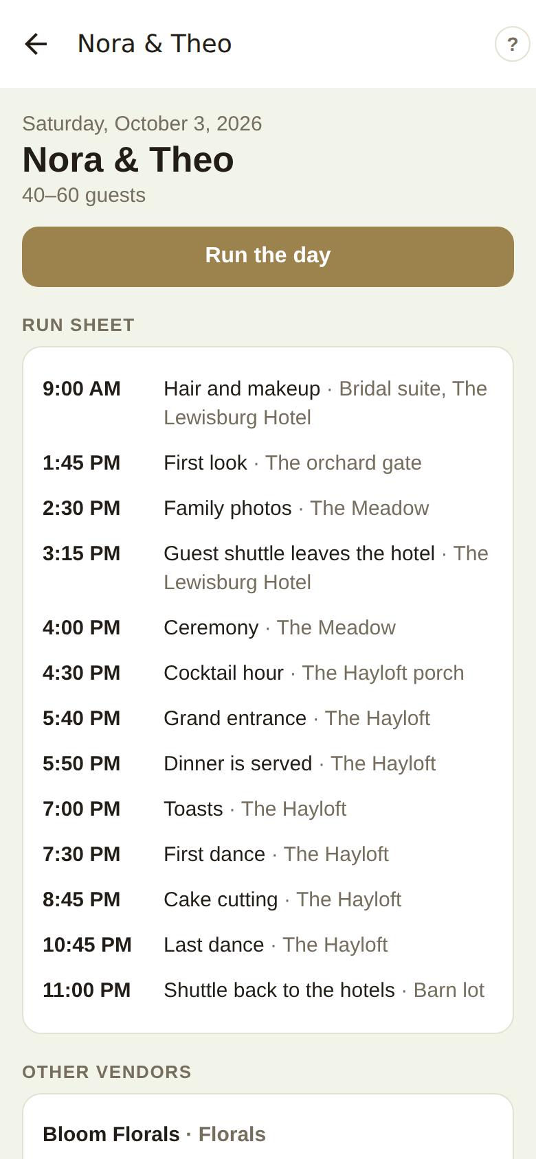 The day sheet on a phone: Run the day, and the run sheet