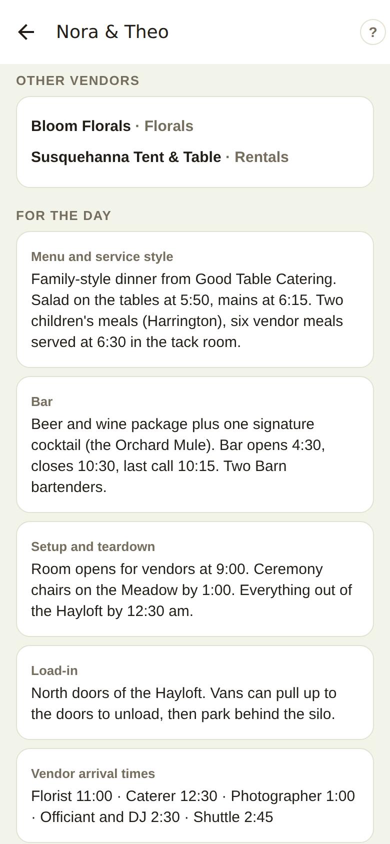 For the day on the phone's day sheet, under Other vendors