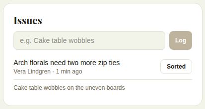 Issues: one open with Sorted, one crossed off