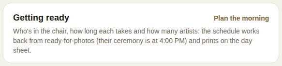 Getting ready before it's planned, with the couple's ceremony time and Plan the morning