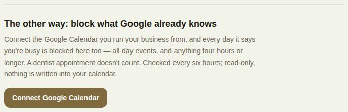 The Google section before connecting, with Connect Google Calendar