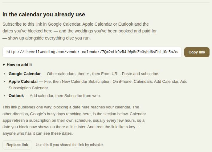 The subscribe link with Copy link, How to add it opened, and Replace link