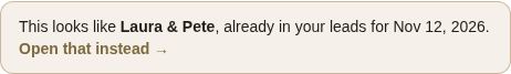 The warning that appears when the couple is already a lead