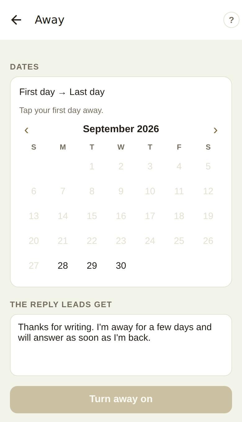 The Away screen in the phone app