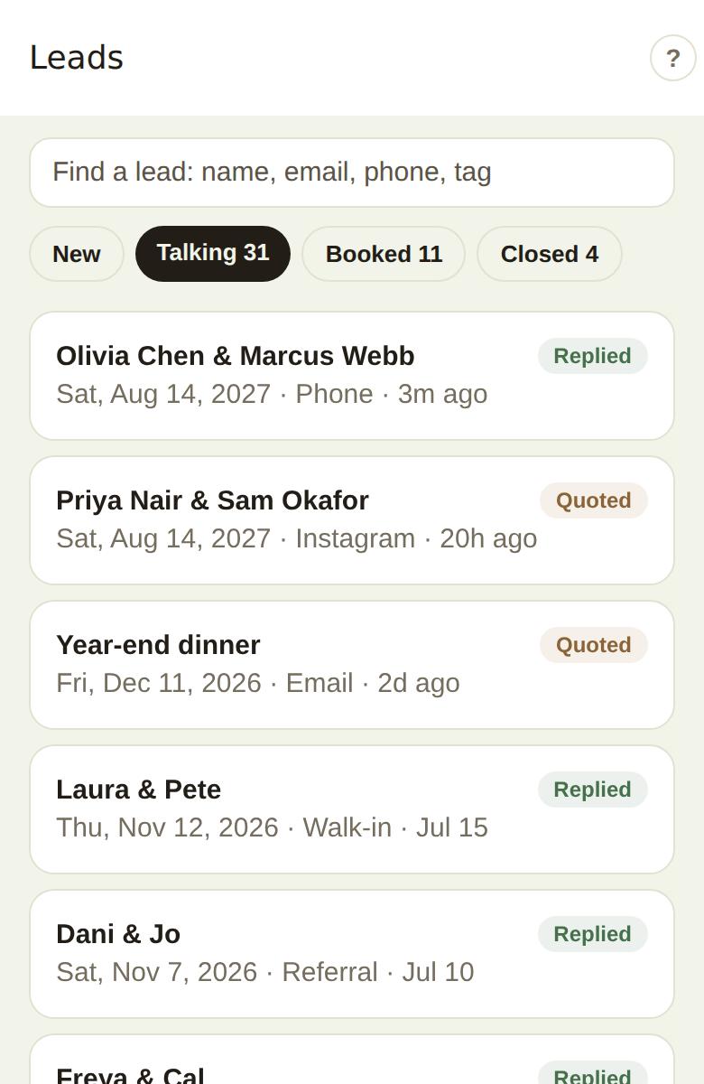 The Leads tab in the phone app, on Talking