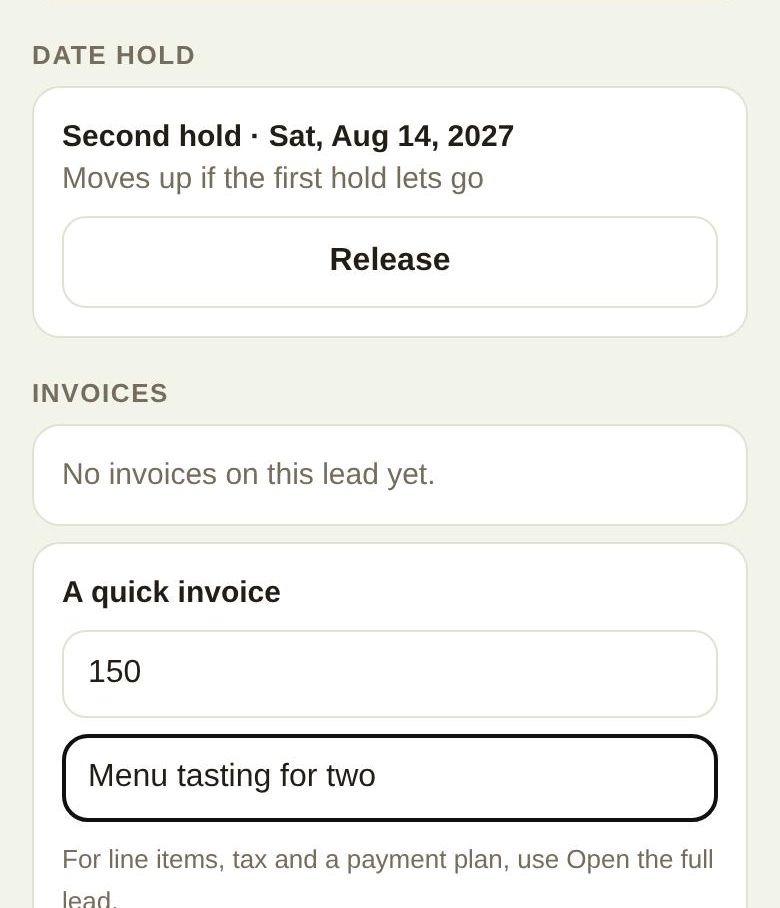 A quick invoice in the phone app
