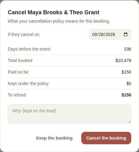 Cancel booking for today: what's kept under the policy and what's still owed