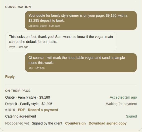 The email conversation with a client, and what's on their page