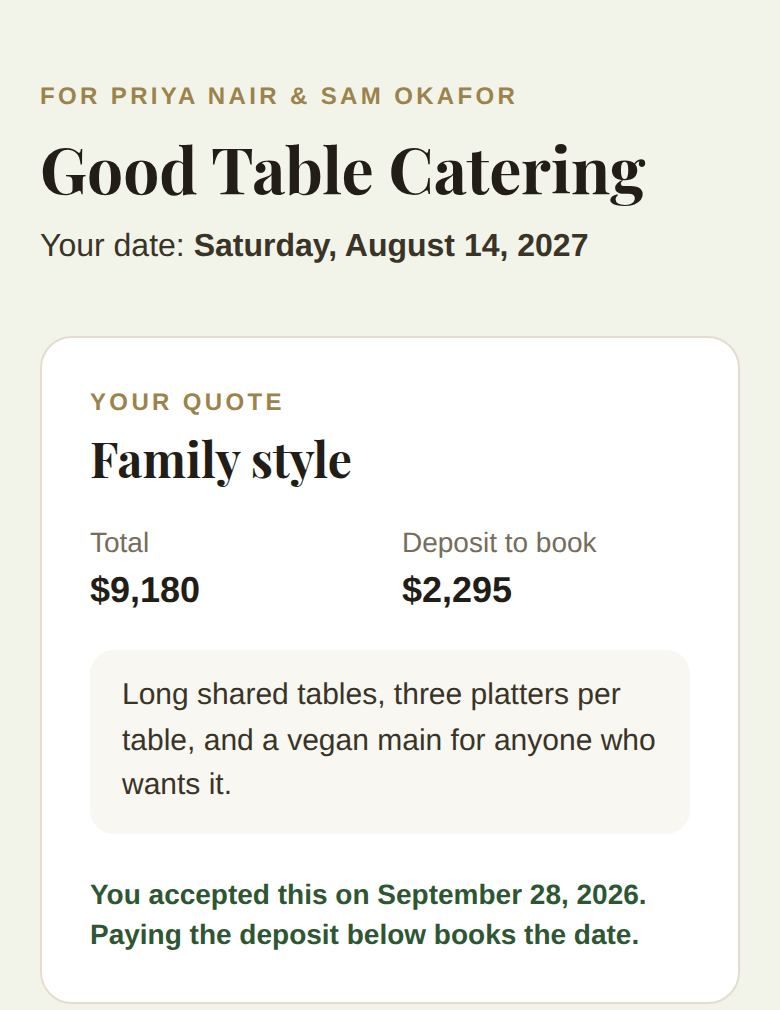 After accepting: paying the deposit books the date