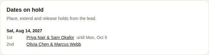 Dates on hold on the Availability page