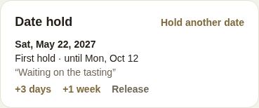 A first hold with its clock running, and +3 days, +1 week and Release