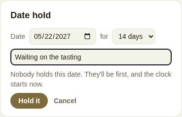 Placing a 14-day hold with a note