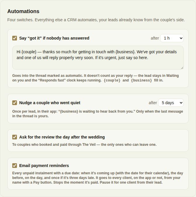 The four automation switches in Settings