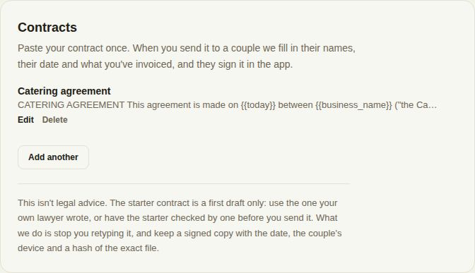 Your saved contracts in Settings