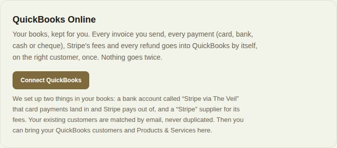 QuickBooks Online in Settings, before connecting