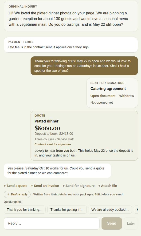 The quote in your conversation, with the contract sent to sign